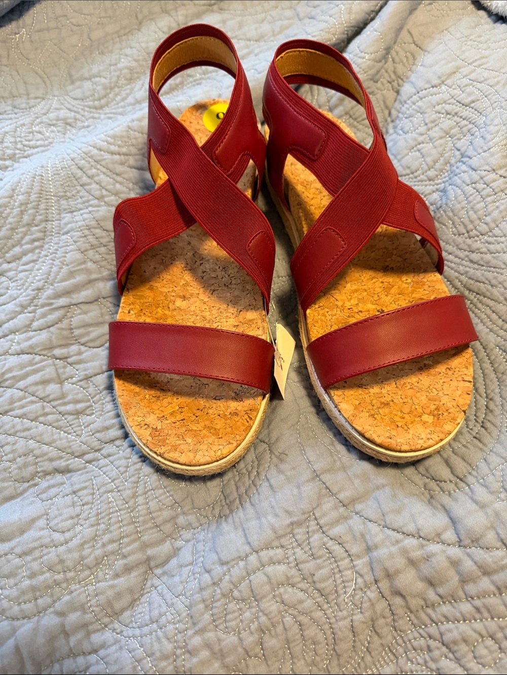 Adrienne Vittidini Red Cross-Strap Cork Footbed Sandals